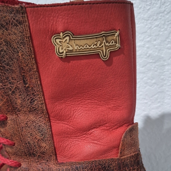 Red and Brown Lace-Up Women's Boots - Picture 2 of 7